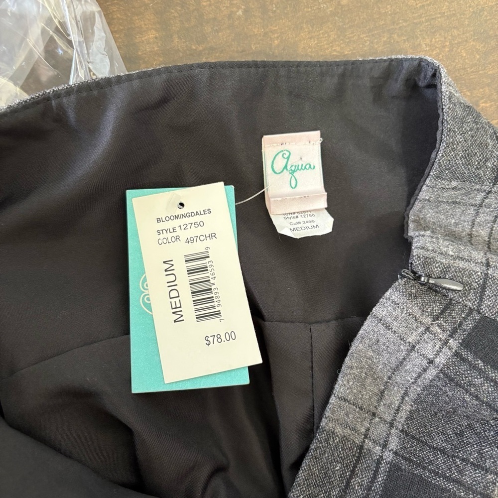 Vintage USA Aqua Plaid Skirt Academia Punk Goth Pin Up Retro Black Gray Mini M - Picture 4 of 8